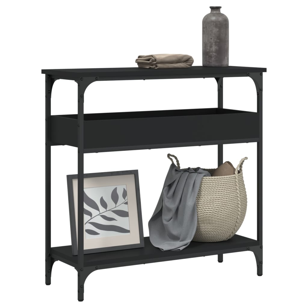 Vetonek Mesa consola con estante madera ingeniería negra 75x29x75 cm