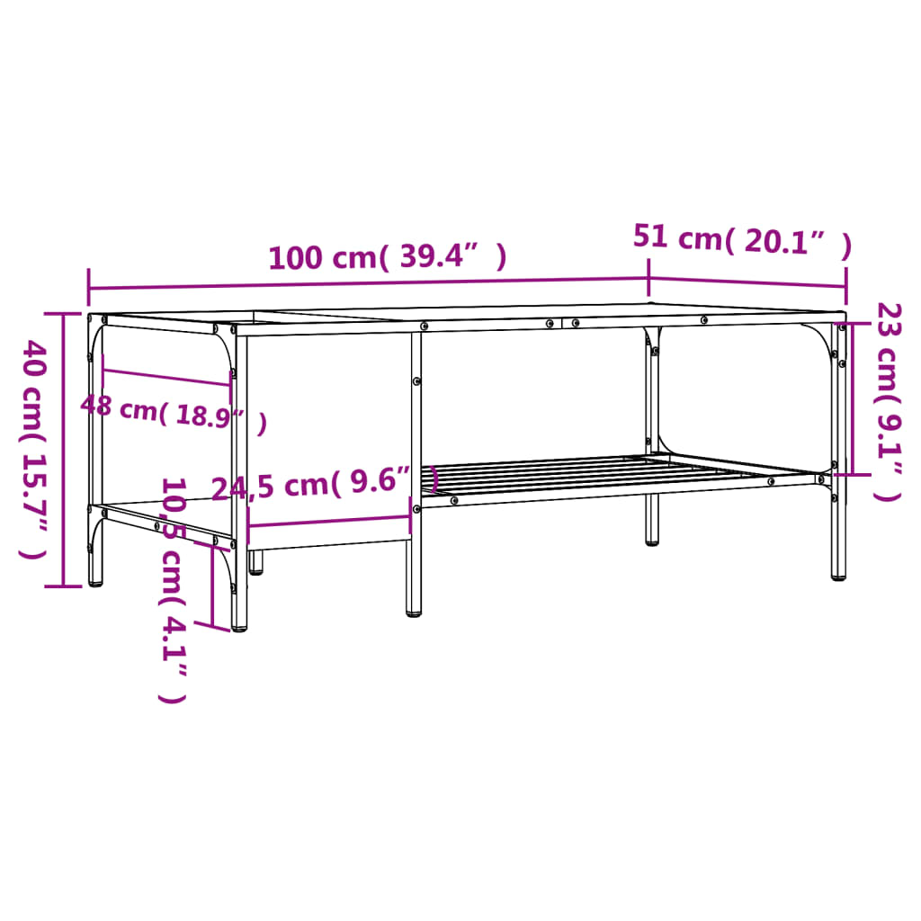 Mesa de centro con estante madera sintetizada Nexus negro 100x51x40 cm