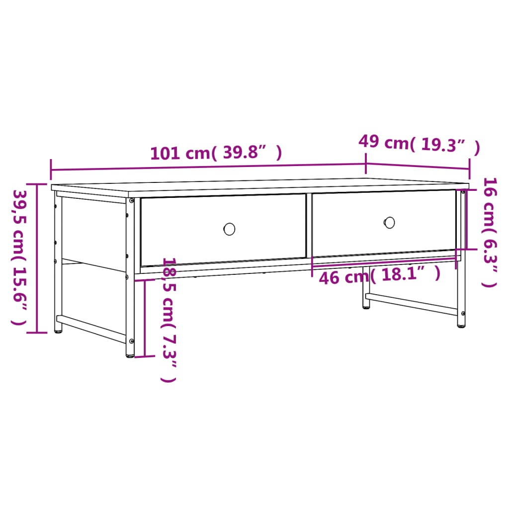 Egur zentroko mahaia Ahumado Oak Ingeniaritza 101x49x39,5 cm