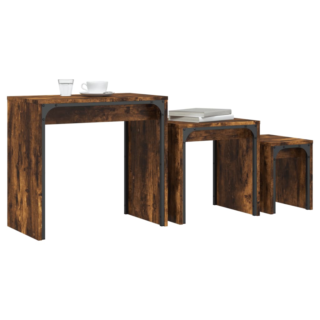 Stackable center tables 3 pcs synthesized wood Nexus oak smoke