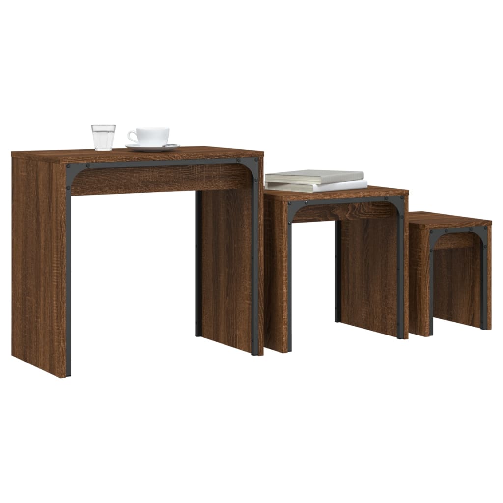 Stackable center tables 3 pcs synthesized wood Nexus oak brown