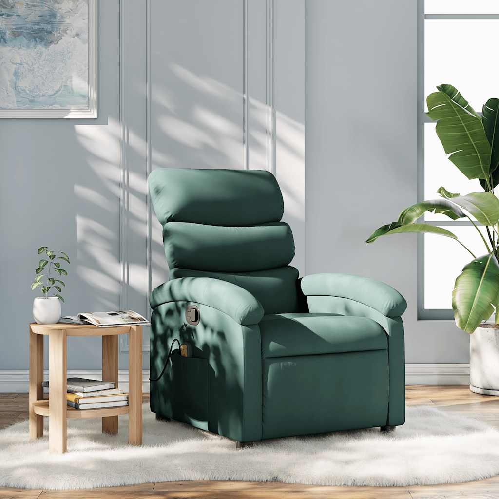 Vetonek Sillón de masaje reclinable de tela verde oscuro