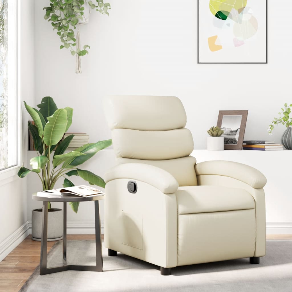 Vetonek Sillón reclinable de cuero sintético crema