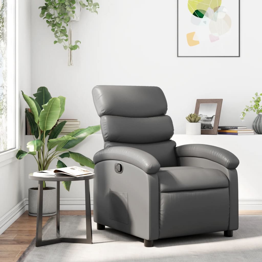 Vetonek Sillón reclinable de cuero sintético gris