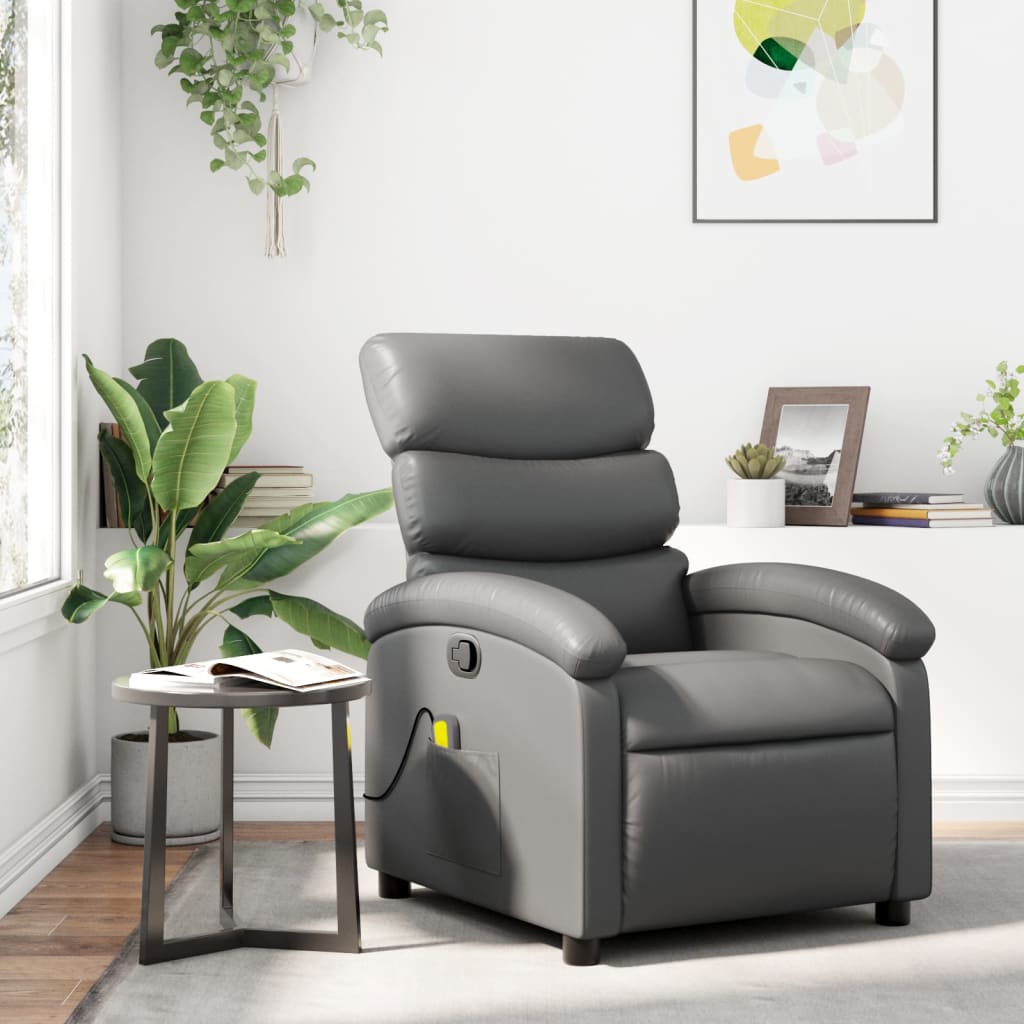 Vetonek Sillón de masaje reclinable cuero sintético gris