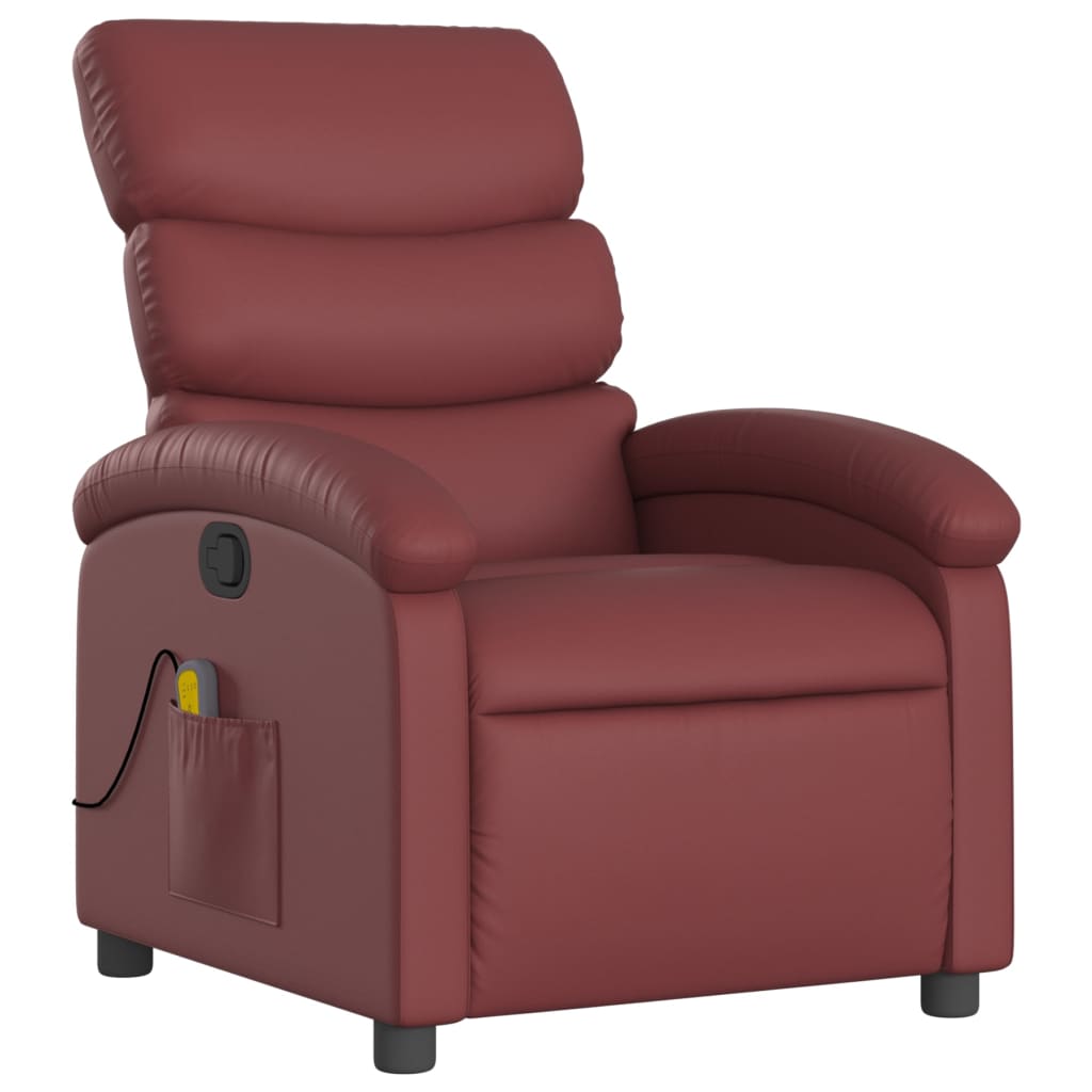 Reclinable massage armchair red synthetic leather