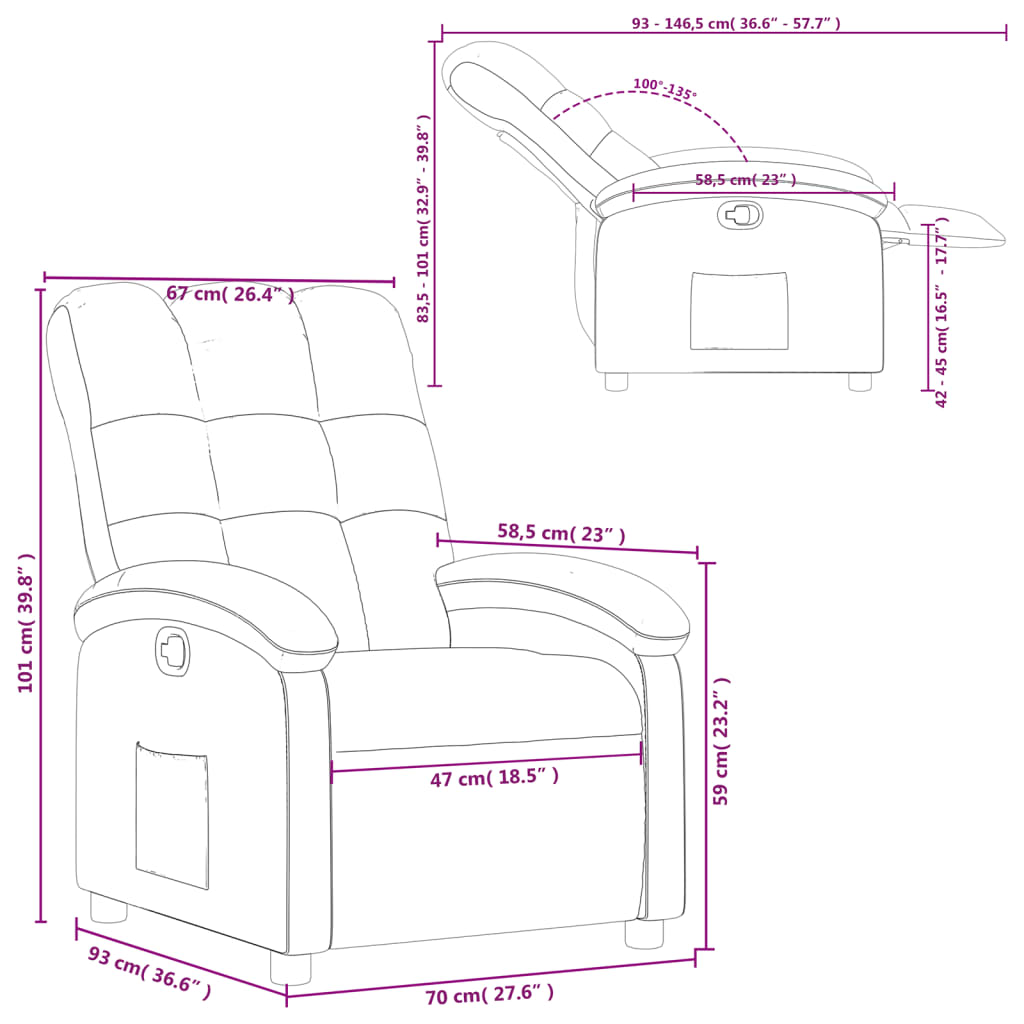 Sillón reclinable de tela gris taupe