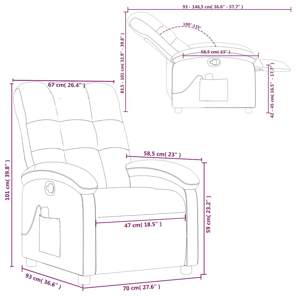 Sillón de masaje reclinable de tela gris oscuro