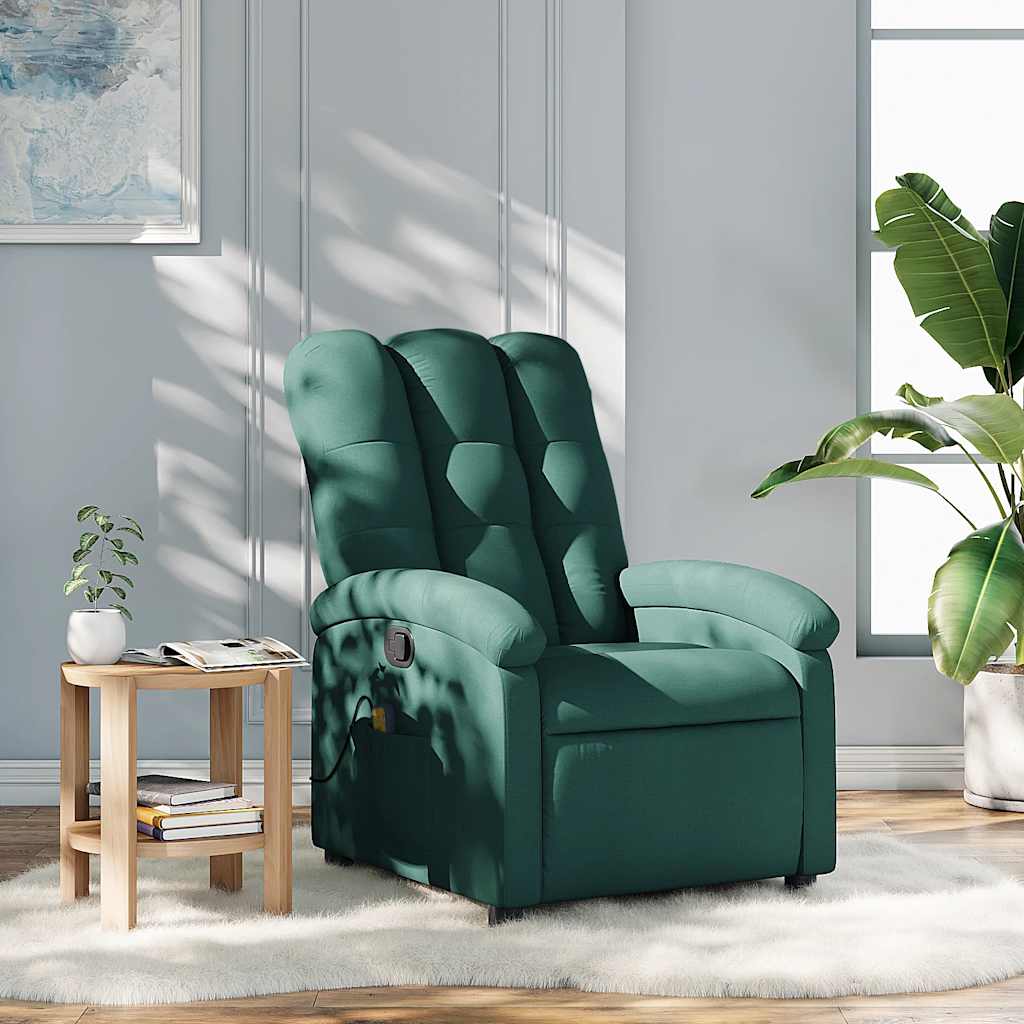 Vetonek Sillón de masaje reclinable de tela verde oscuro