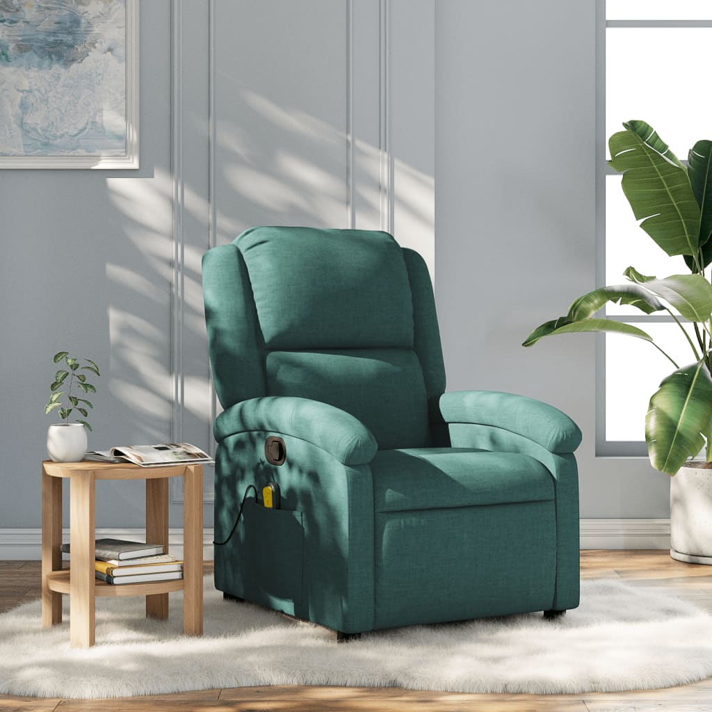 Vetonek Sillón de masaje reclinable de tela verde oscuro