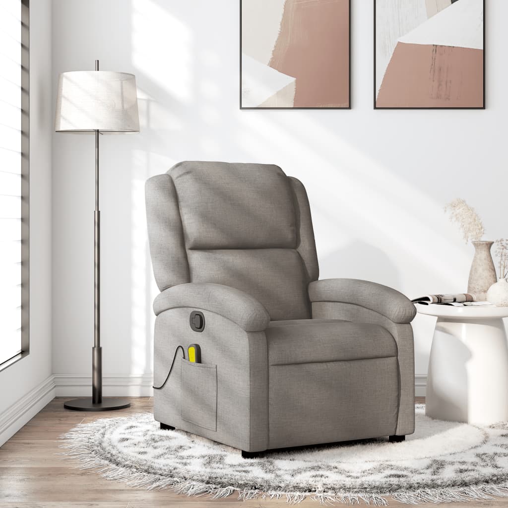 Vetonek Sillón de masaje reclinable de tela gris taupé