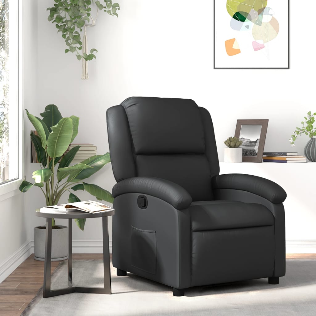 Vetonek Sillón reclinable de cuero auténtico negro