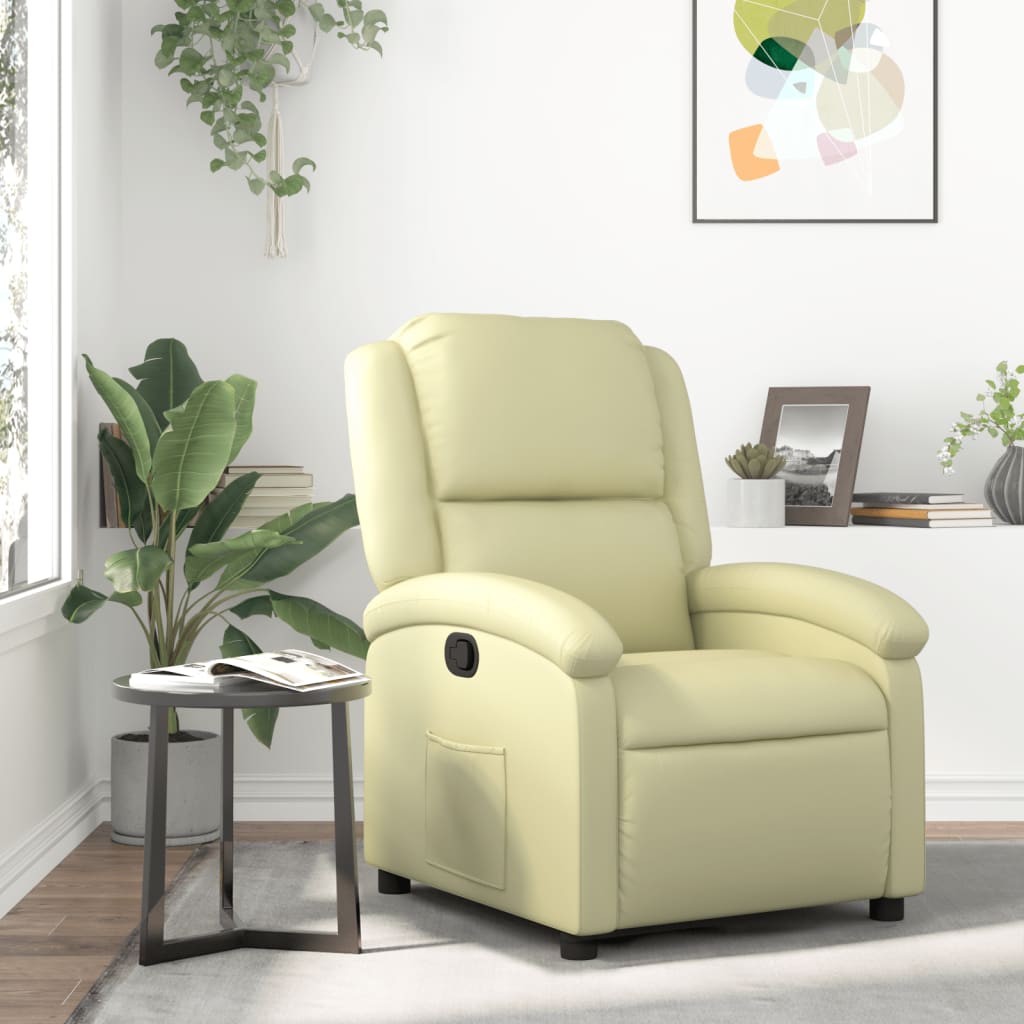 Vetonek Sillón reclinable de cuero auténtico crema