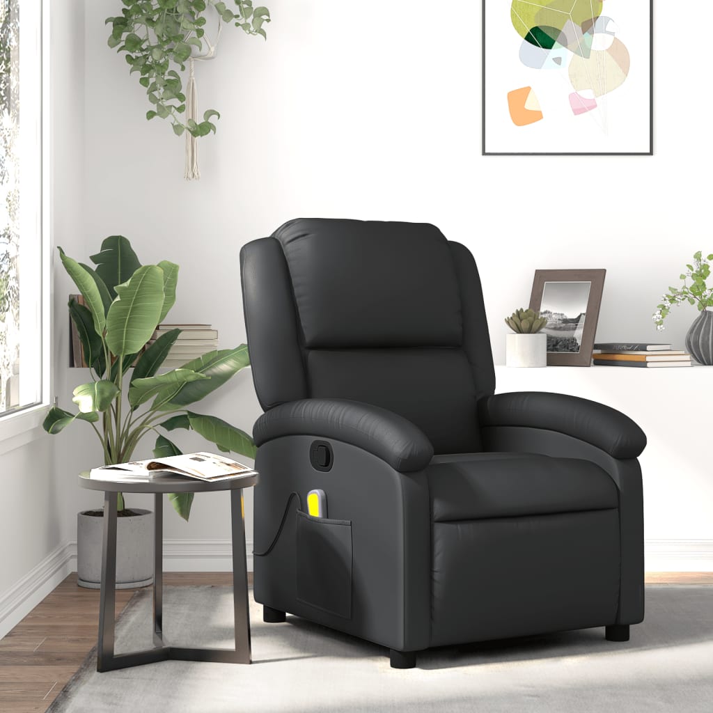 Vetonek Sillón reclinable de masaje cuero auténtico negro