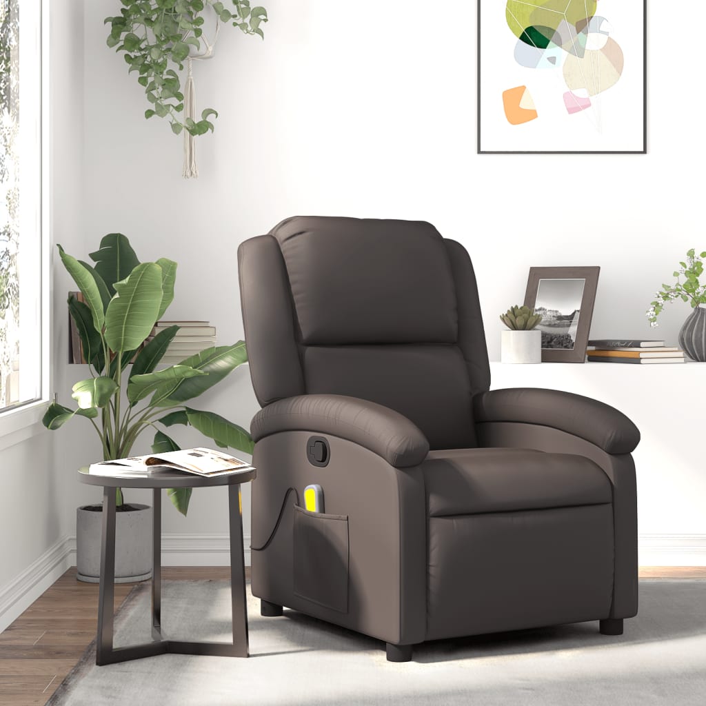 Vetonek Sillón de masaje eléctrico cuero auténtico marrón oscuro 