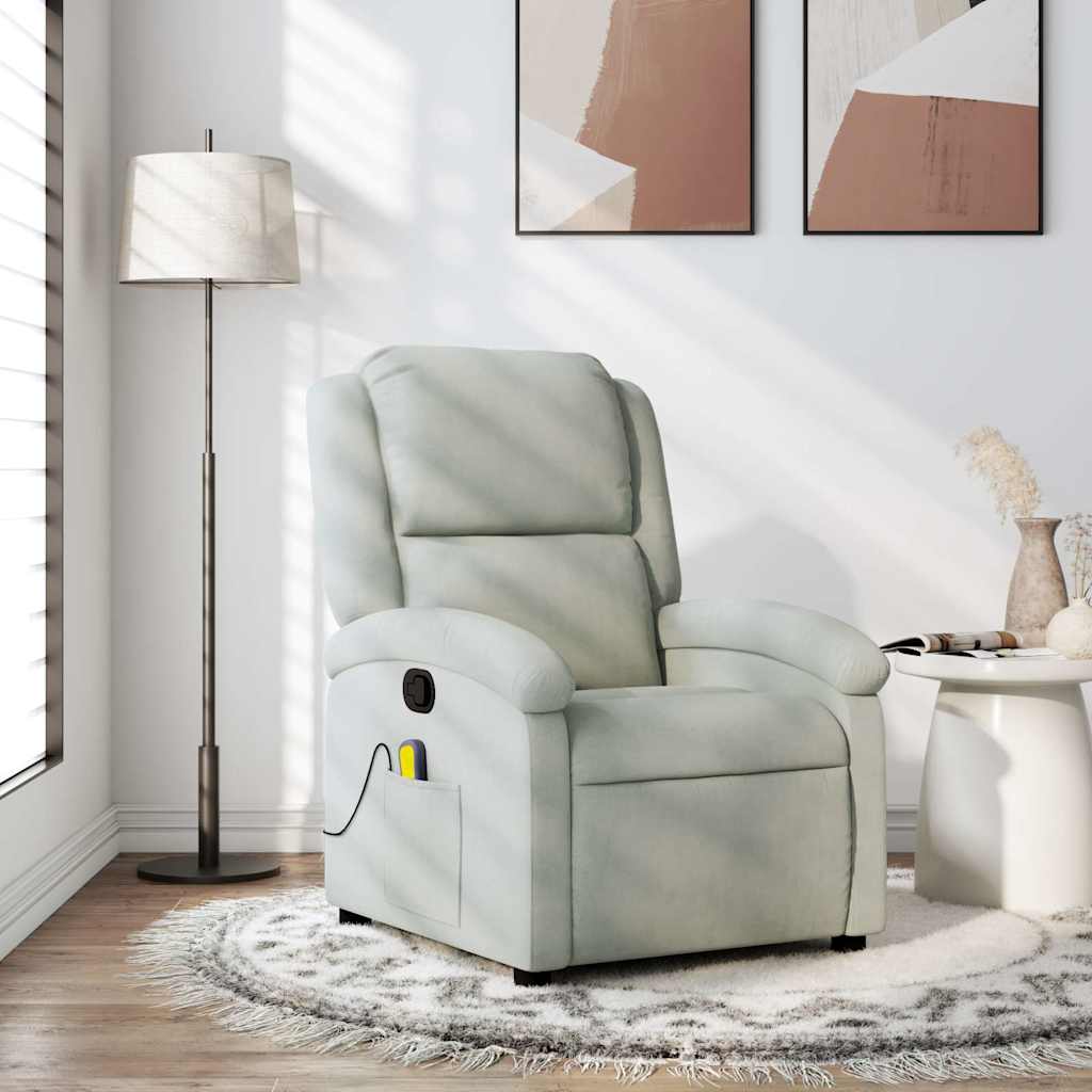 Vetonek Sillón reclinable de masaje terciopelo gris claro