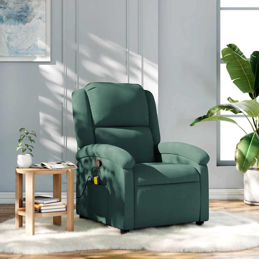 Vetonek Sillón de masaje reclinable de terciopelo verde oscuro