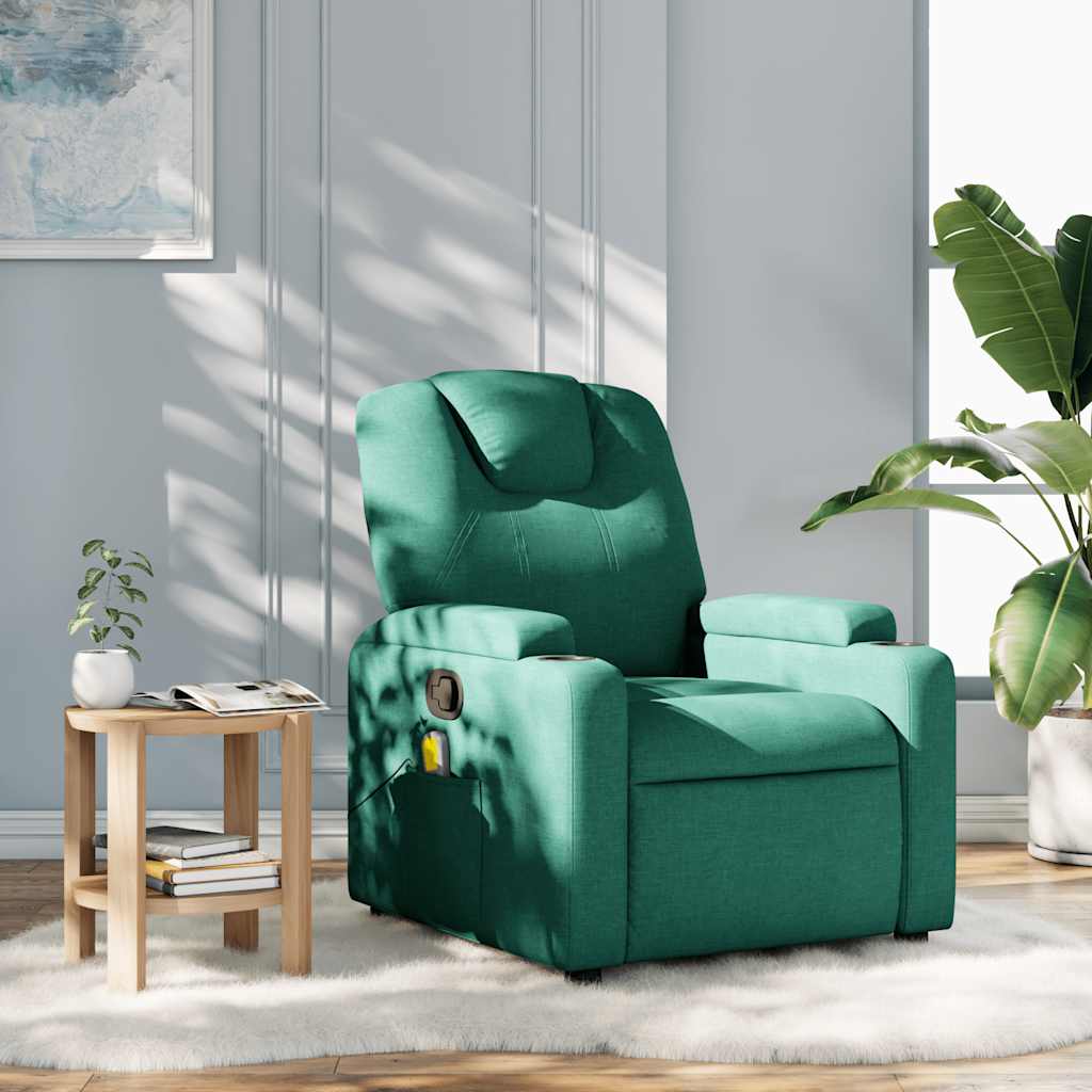 Vetonek Sillón de masaje reclinable de tela verde oscuro