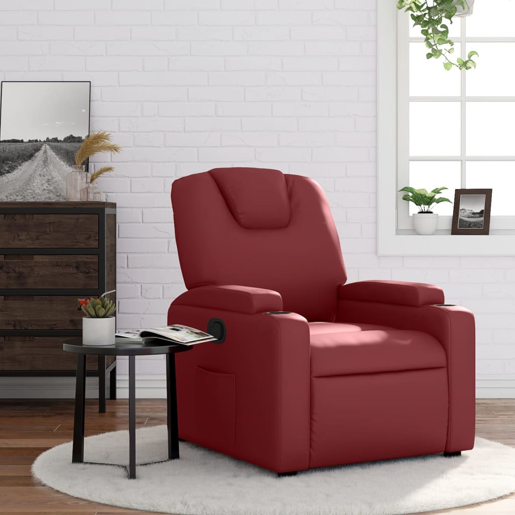 Vetonek Sillón reclinable de cuero sintético rojo tinto