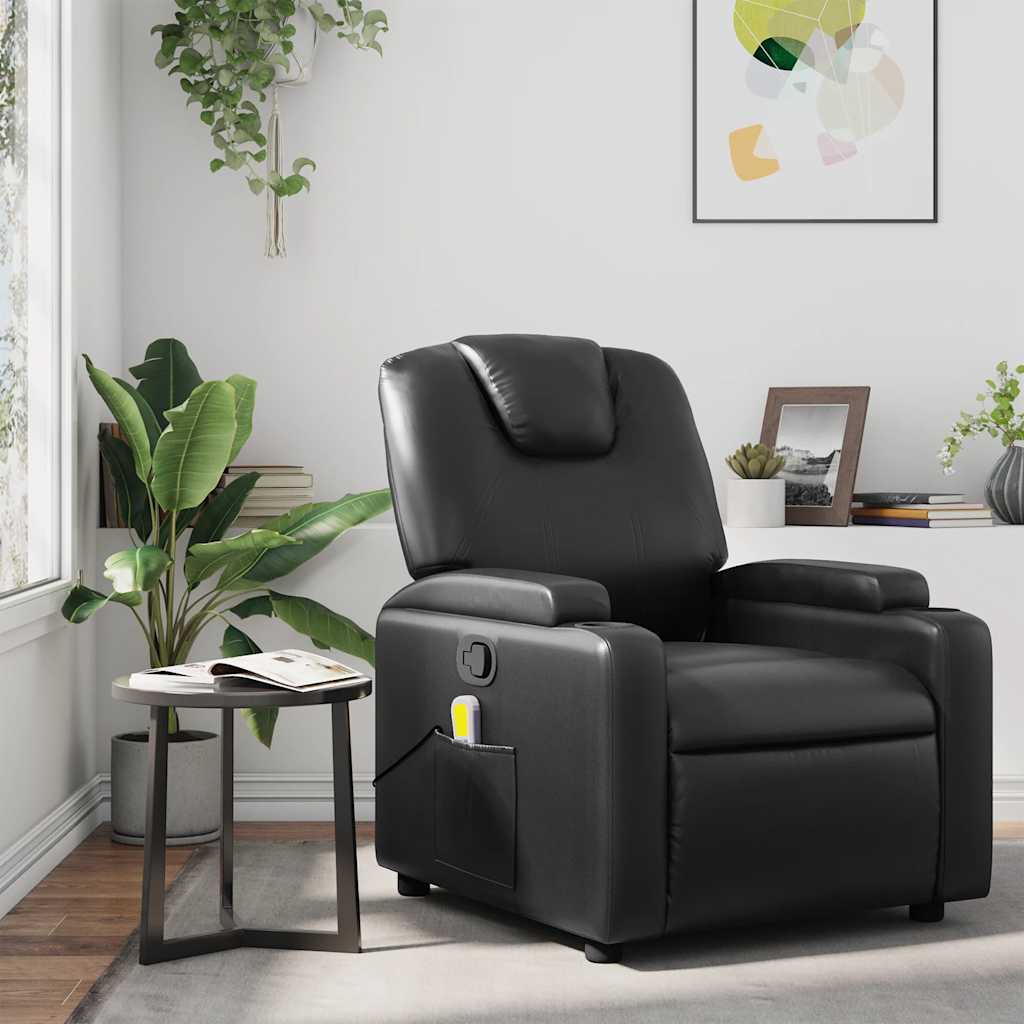 Vetonek Sillón de masaje reclinable cuero sintético negro