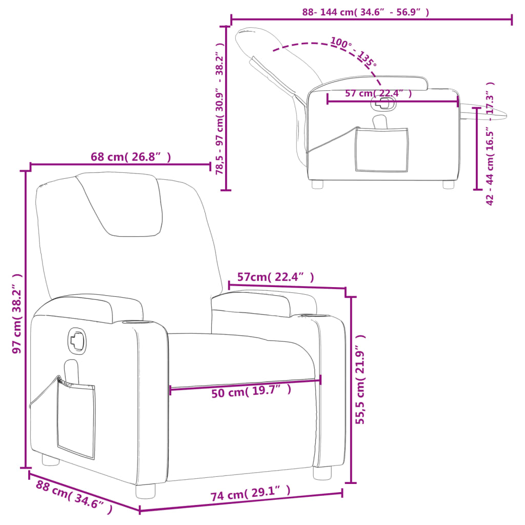 Cream synthetic leather reclining armchair