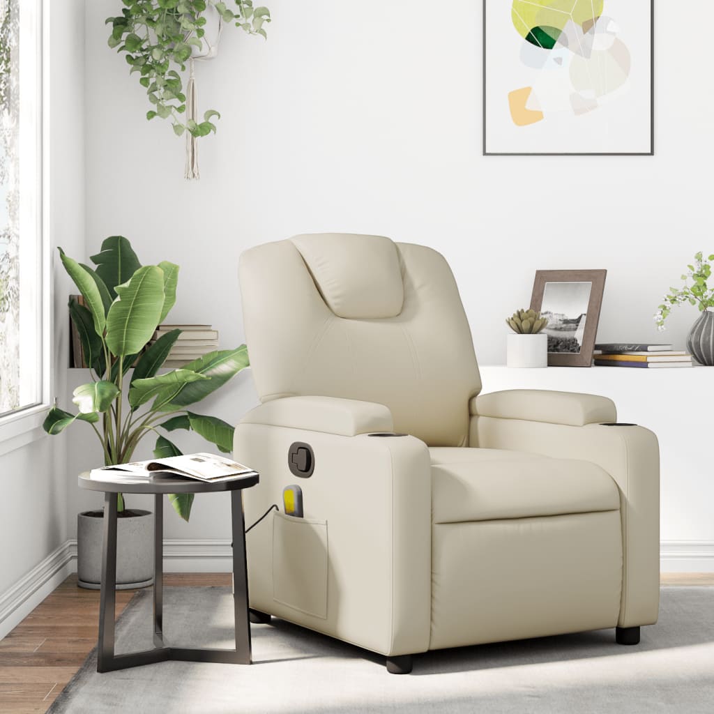 Vetonek Sillón reclinable de masaje cuero sintético crema