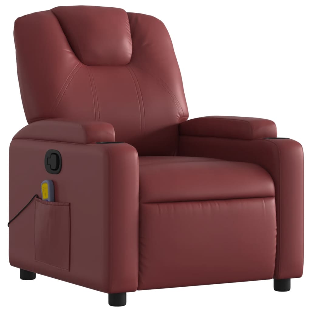 Reclinable massage armchair red synthetic leather