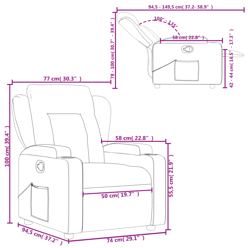 Sillón reclinable de tela gris taupe