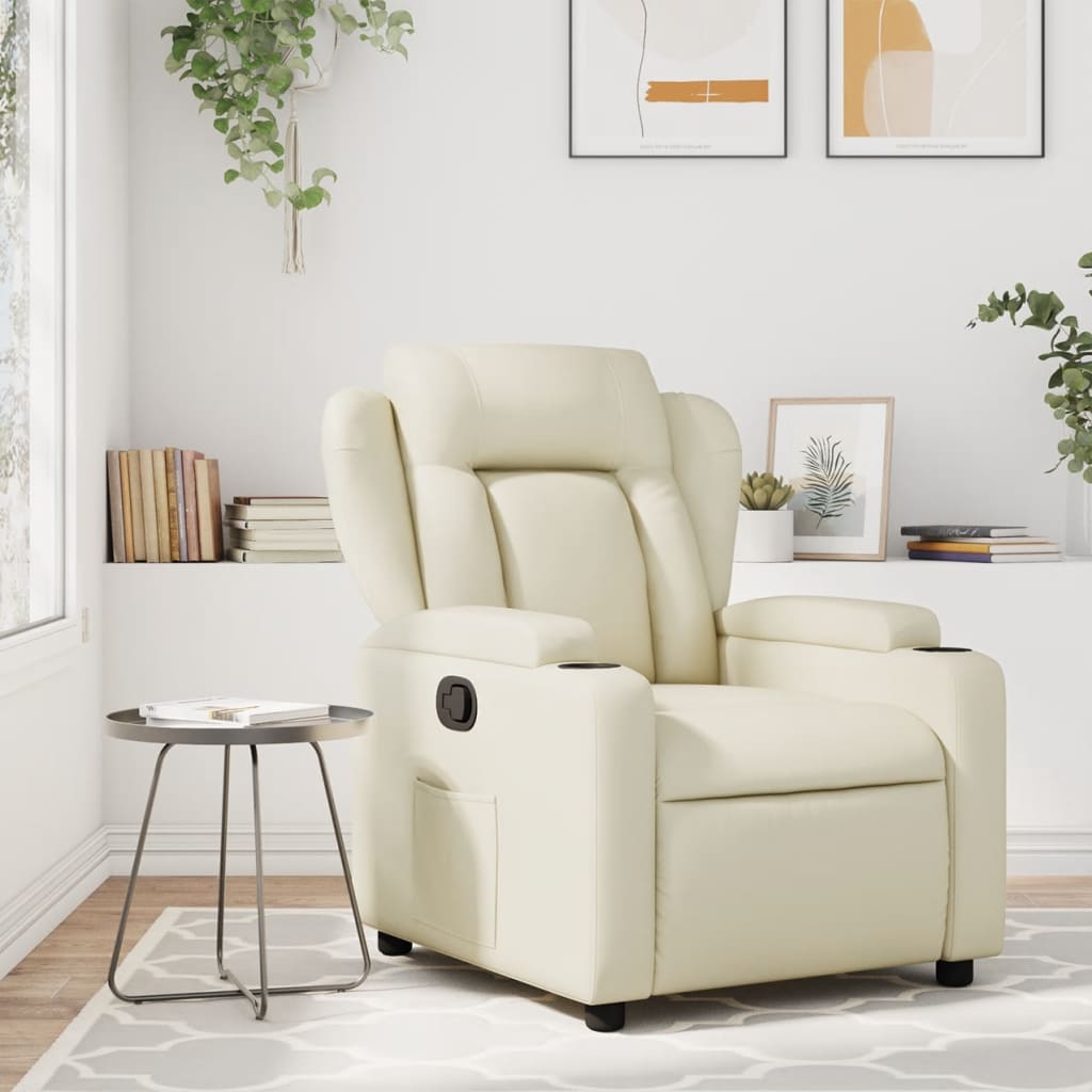 Vetonek Sillón reclinable de cuero sintético crema