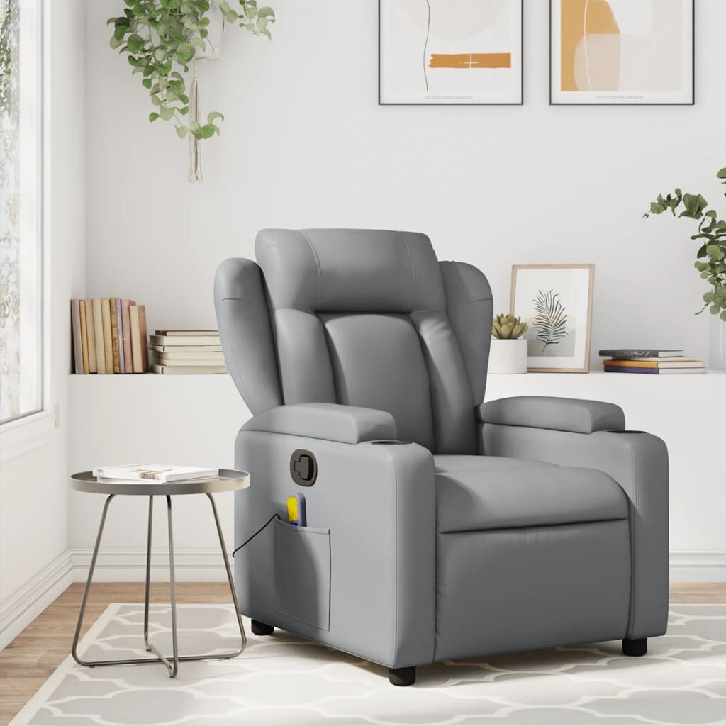 Vetonek Sillón reclinable de cuero sintético gris