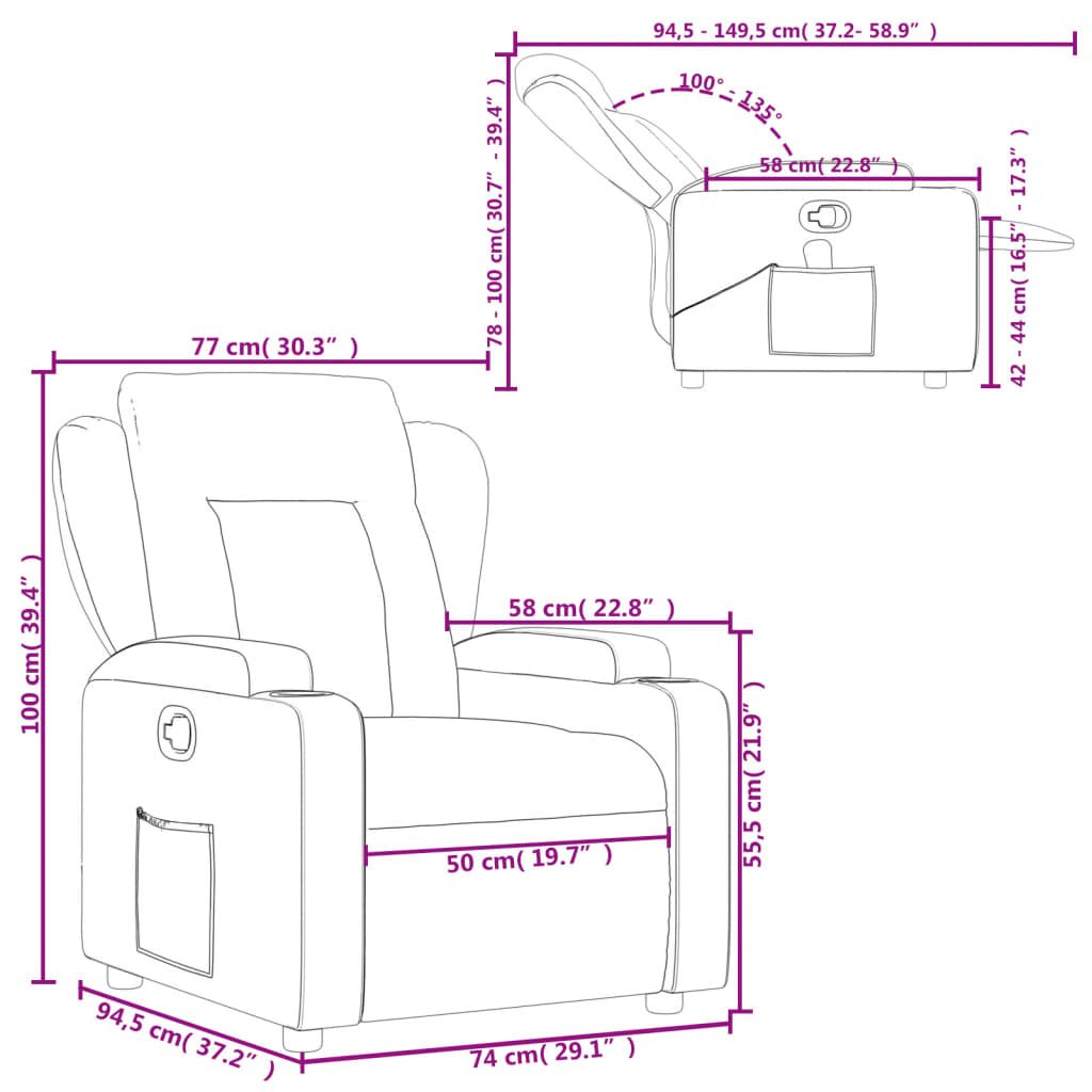 Gray synthetic leather reclining armchair