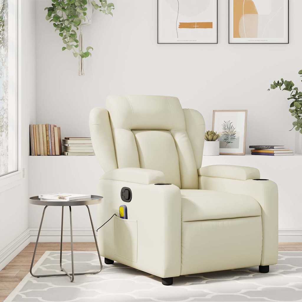 Vetonek Sillón reclinable de masaje cuero sintético crema