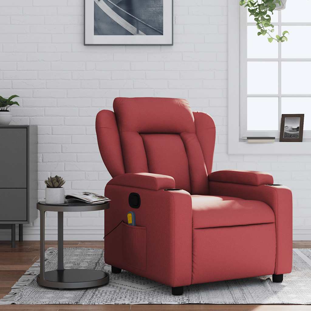 Vetonek Sillón de masaje reclinable cuero sintético rojo tinto