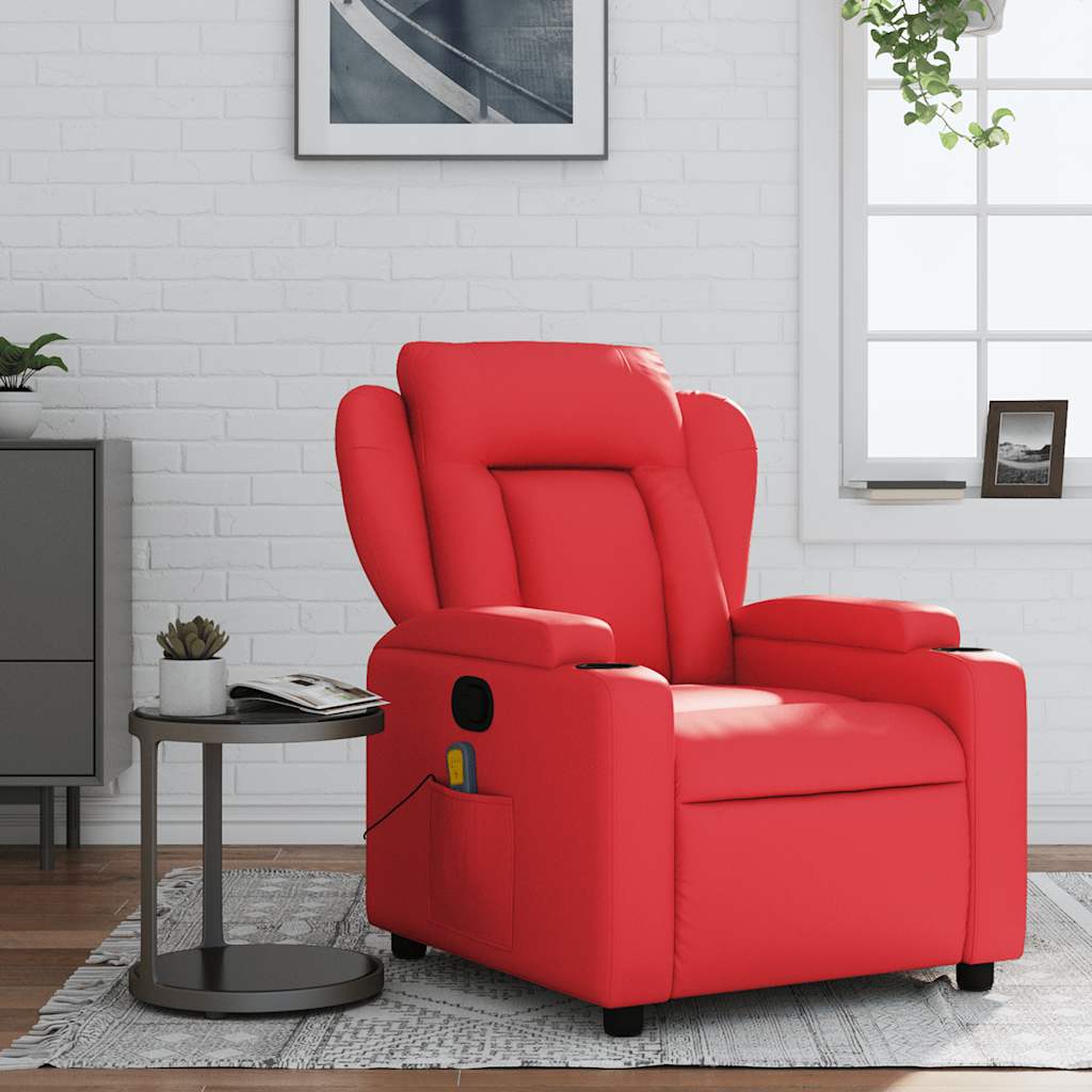 Vetonek Sillón de masaje reclinable cuero sintético rojo