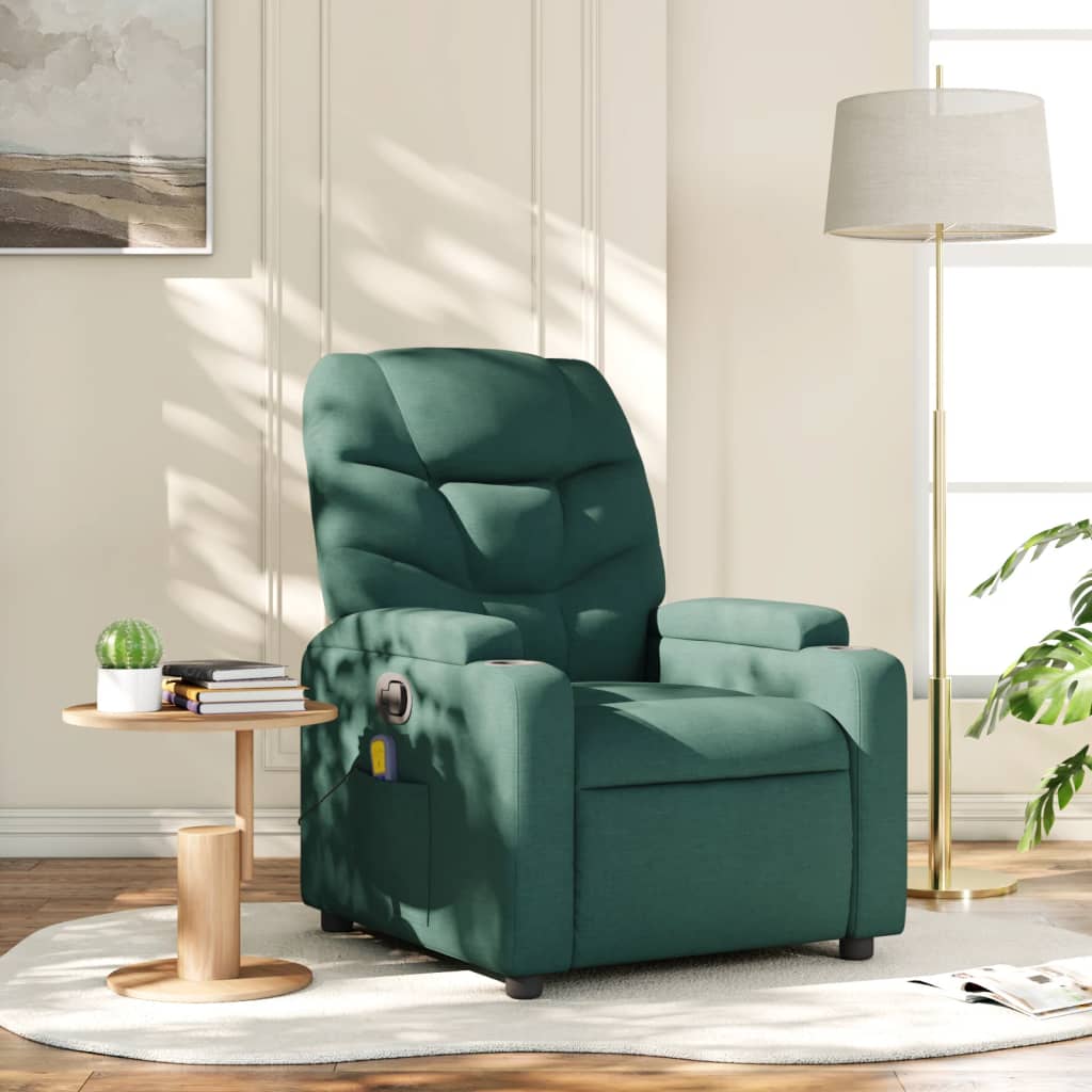 Vetonek Sillón de masaje reclinable de tela verde oscuro