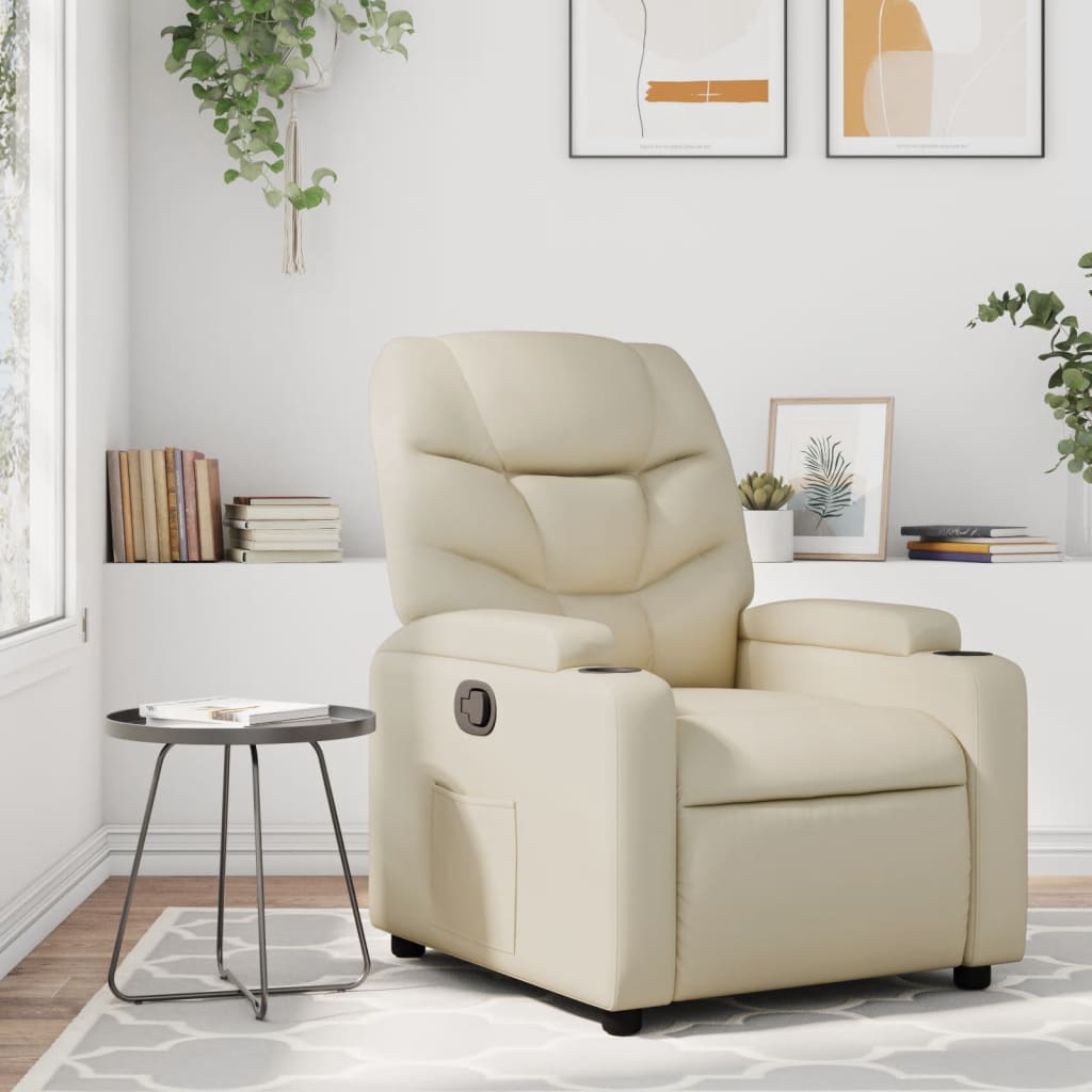 Vetonek Sillón reclinable de cuero sintético crema