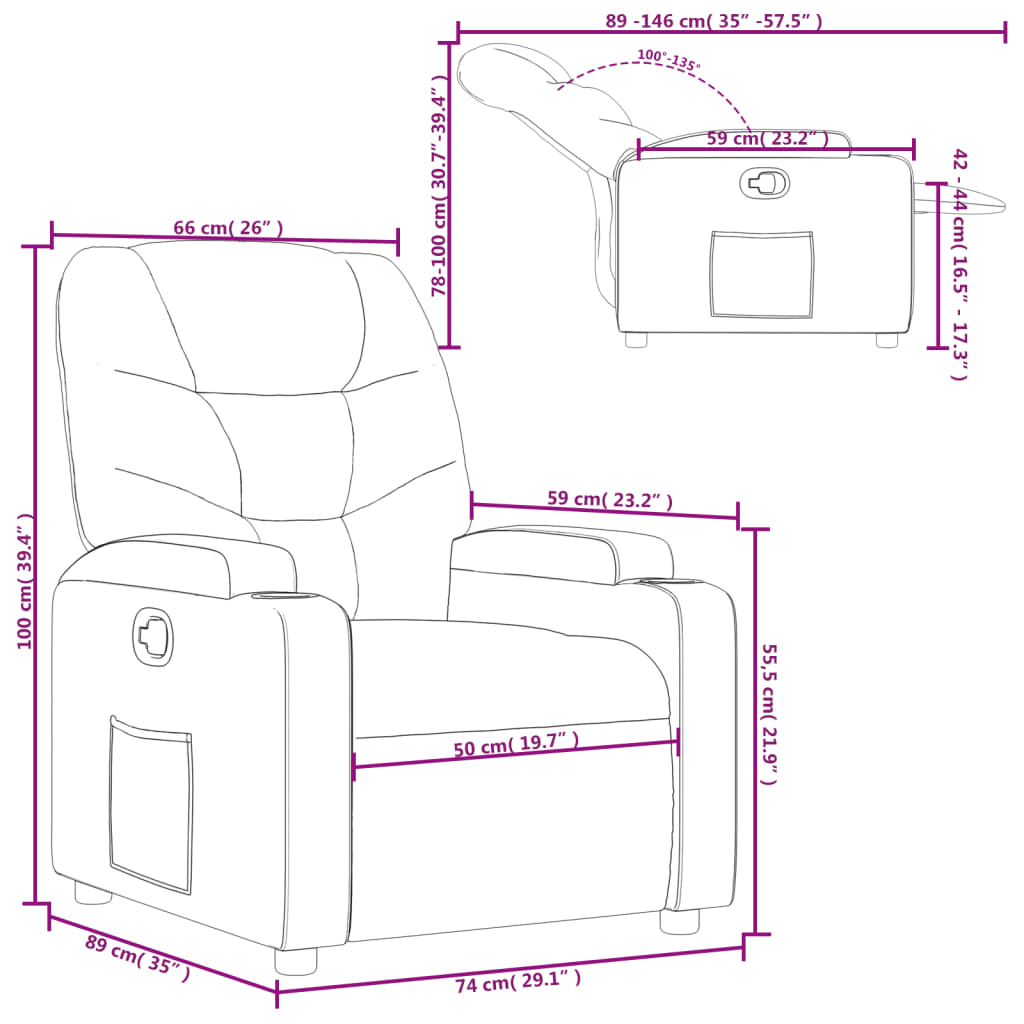 Butaca reclinable de cuir sintètic de crema