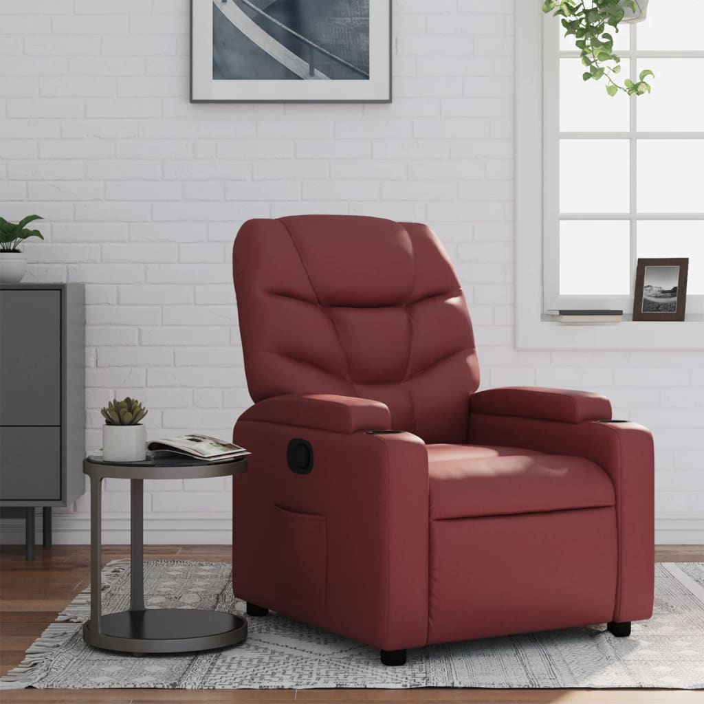 Vetonek Sillón reclinable de cuero sintético rojo tinto