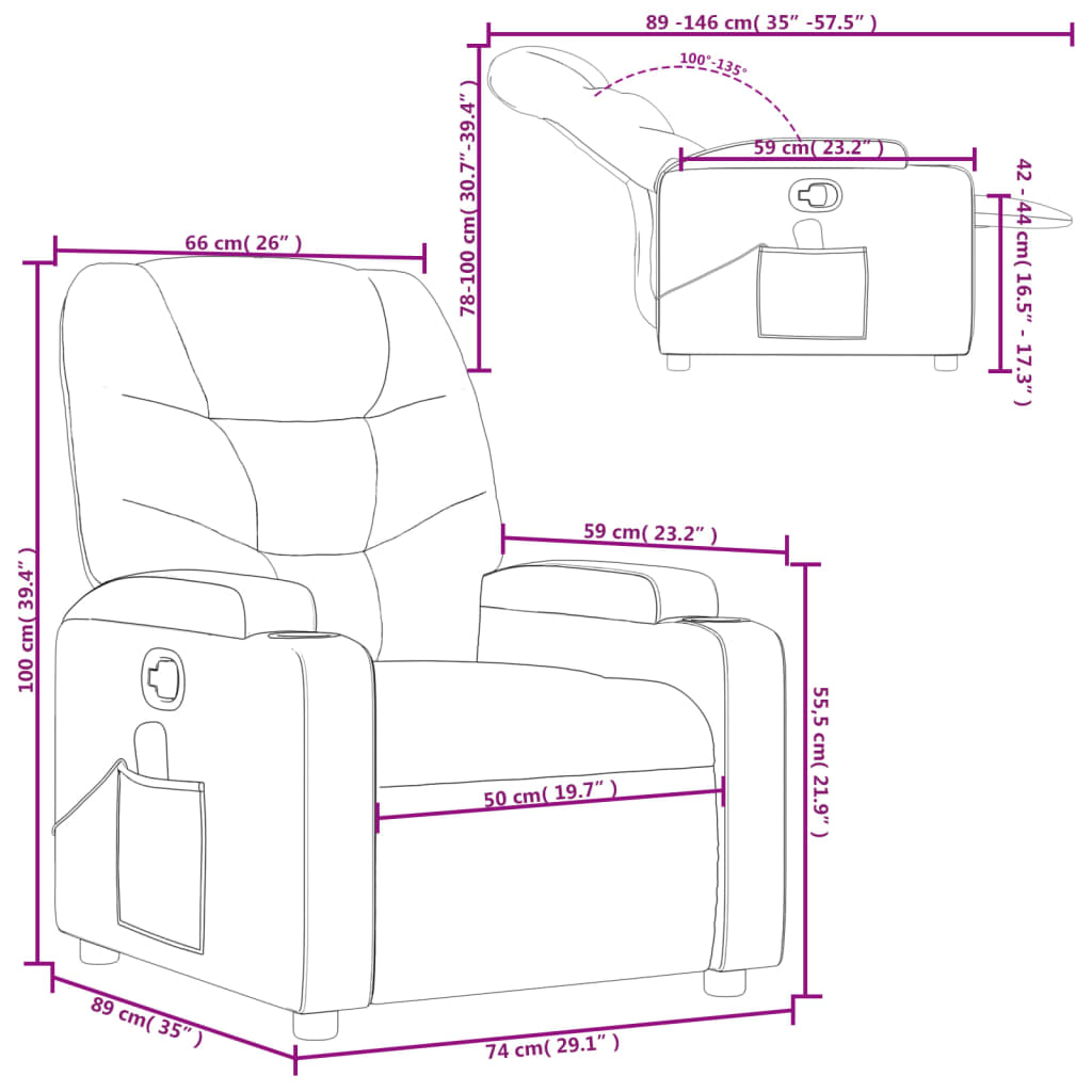 Sillón de masaje reclinable cuero sintético negro