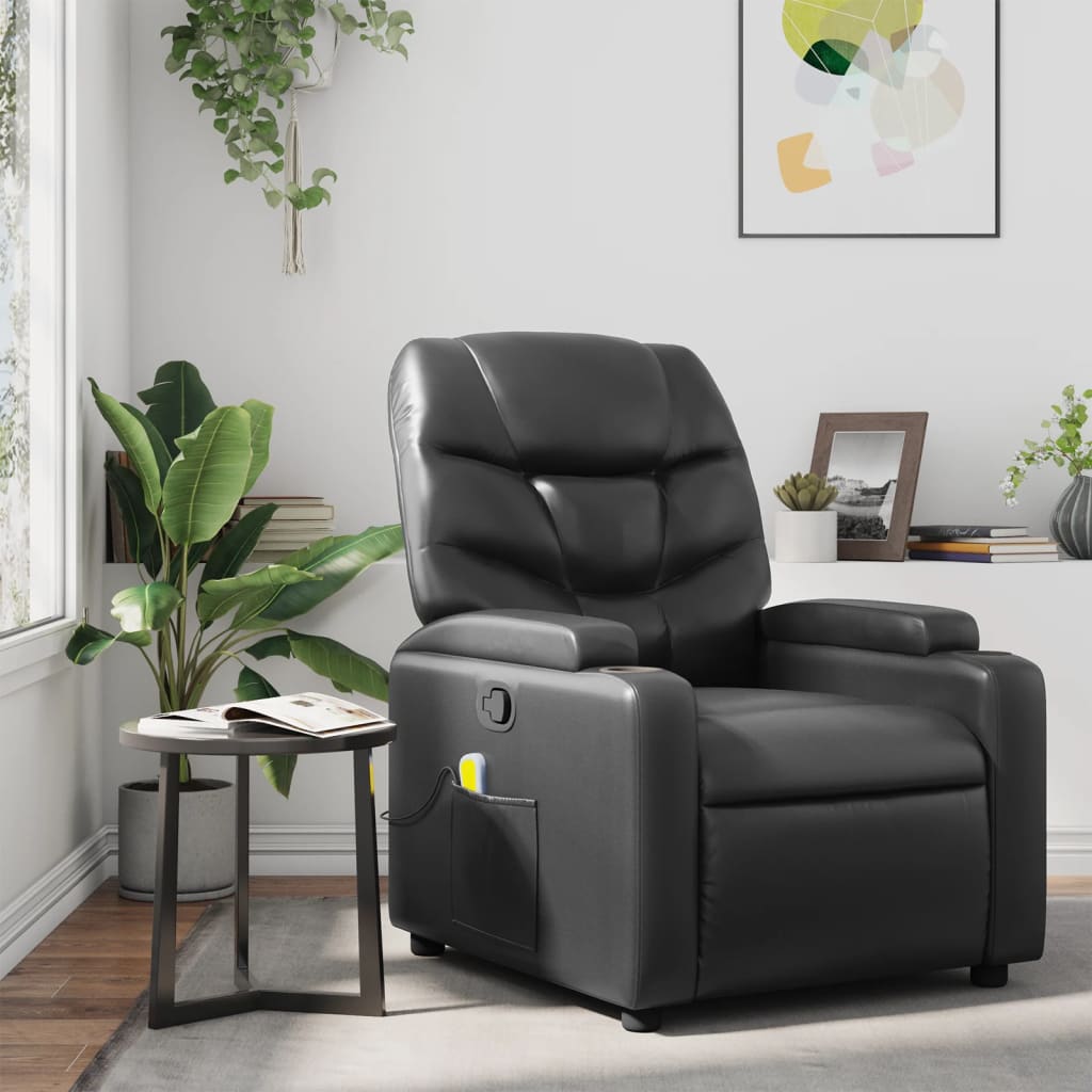 Vetonek Sillón de masaje reclinable cuero sintético negro