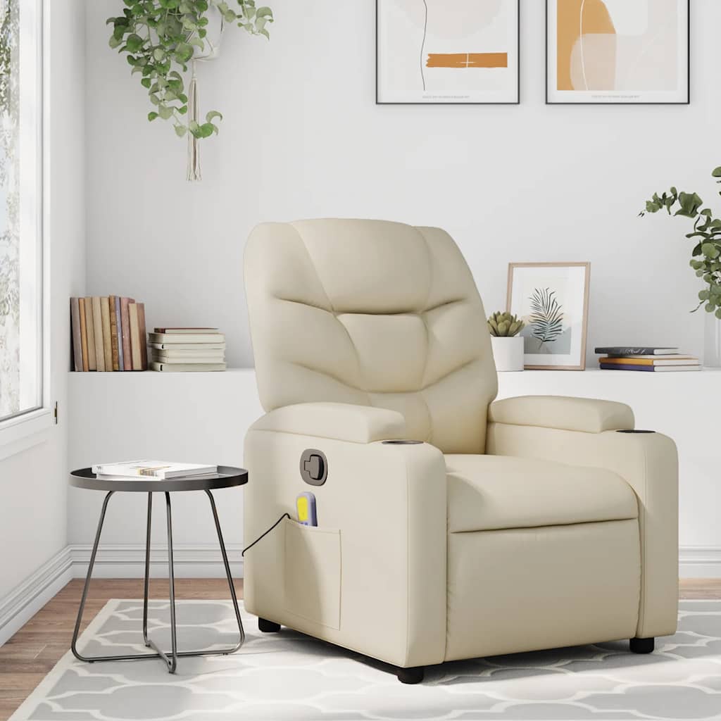 Vetonek Sillón reclinable de masaje cuero sintético crema