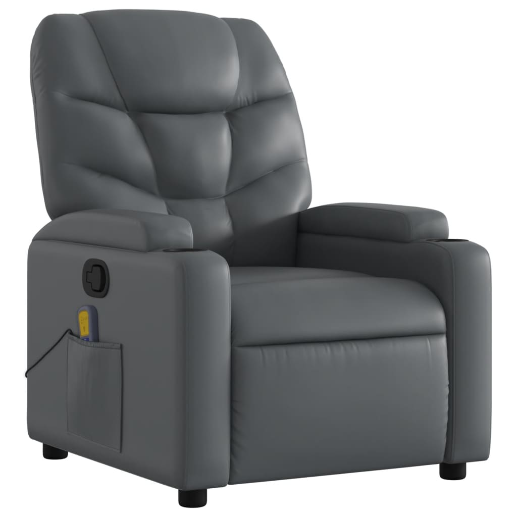 Gray synthetic leather reclining massage chair