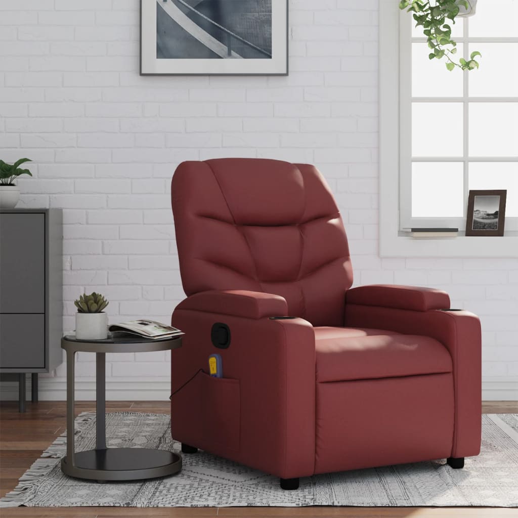 Vetonek Sillón de masaje reclinable cuero sintético rojo tinto