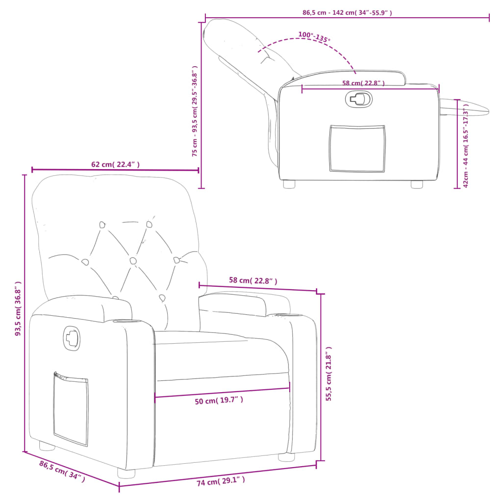 Sillón reclinable de tela gris taupe