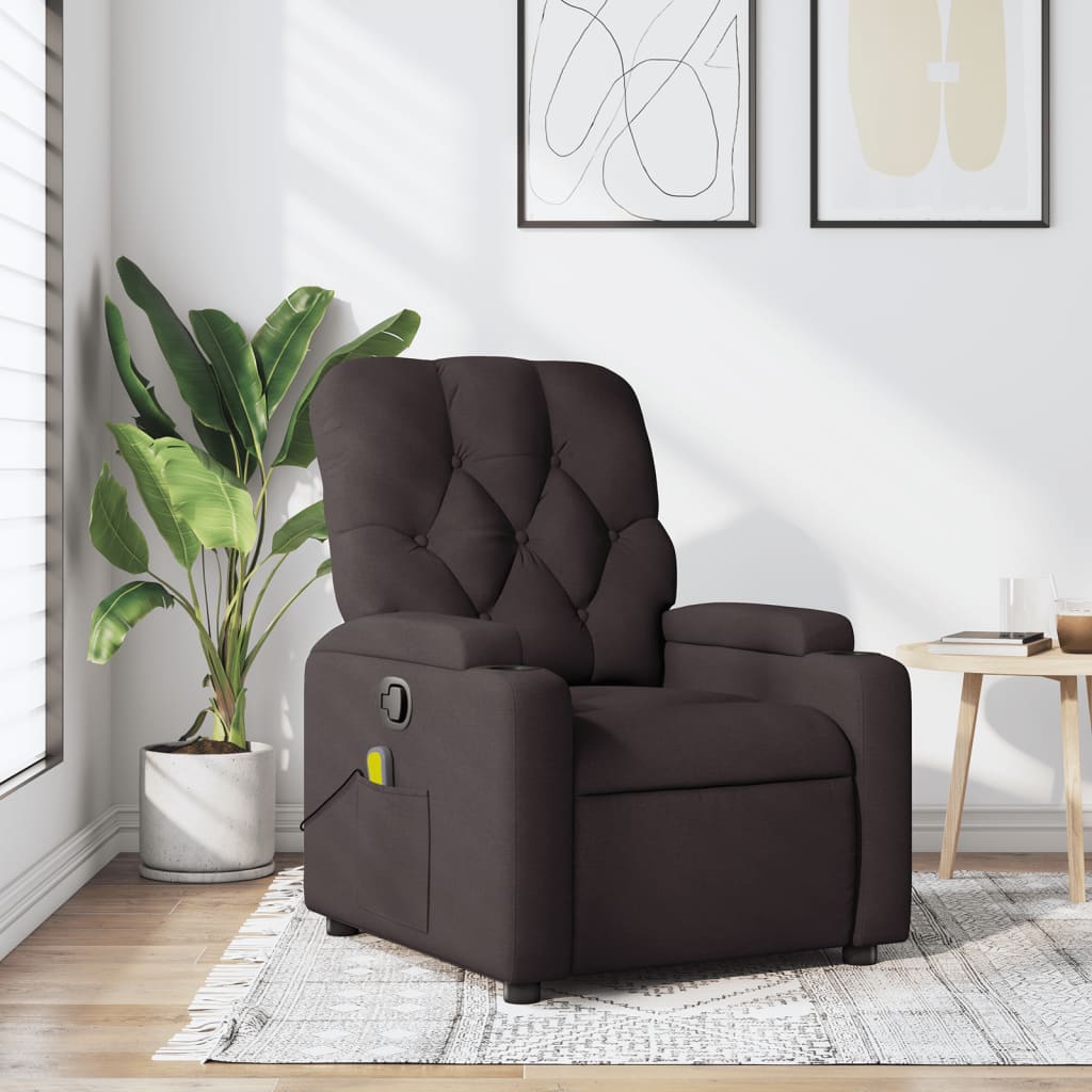 Vetonek Sillón de masaje reclinable de tela marrón oscuro