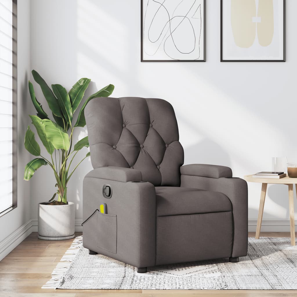 Vetonek Sillón de masaje reclinable de tela gris taupé