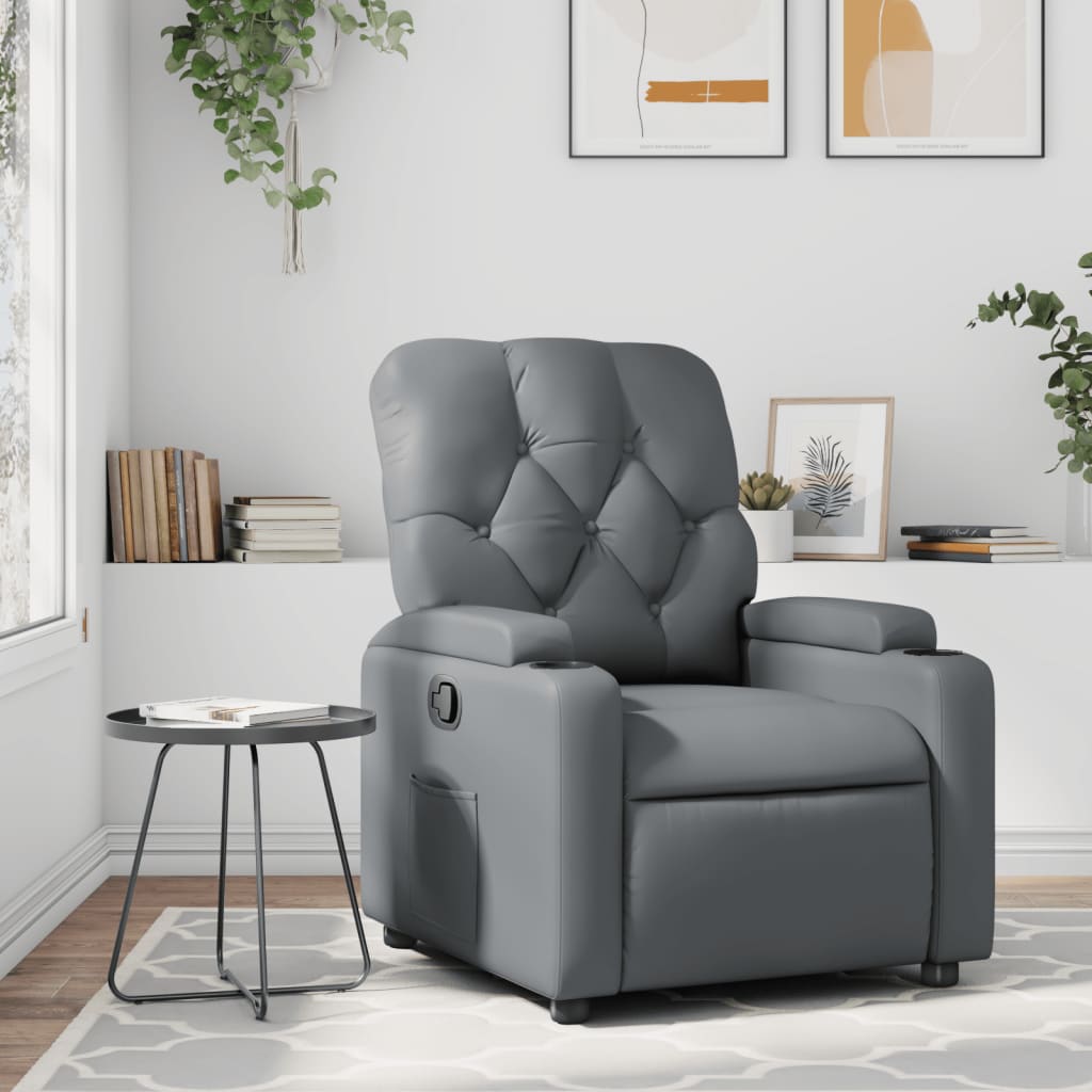 Vetonek Sillón reclinable de cuero sintético gris