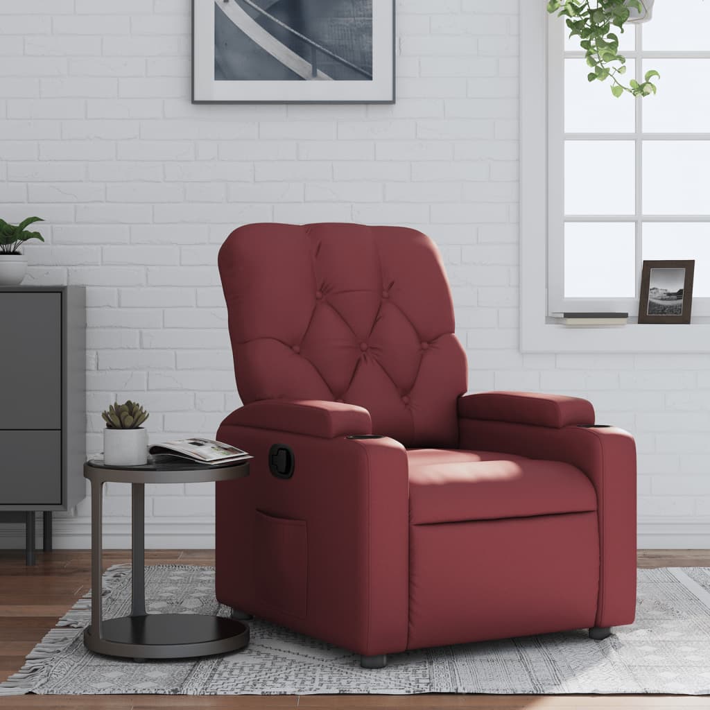 Vetonek Sillón reclinable de cuero sintético rojo tinto