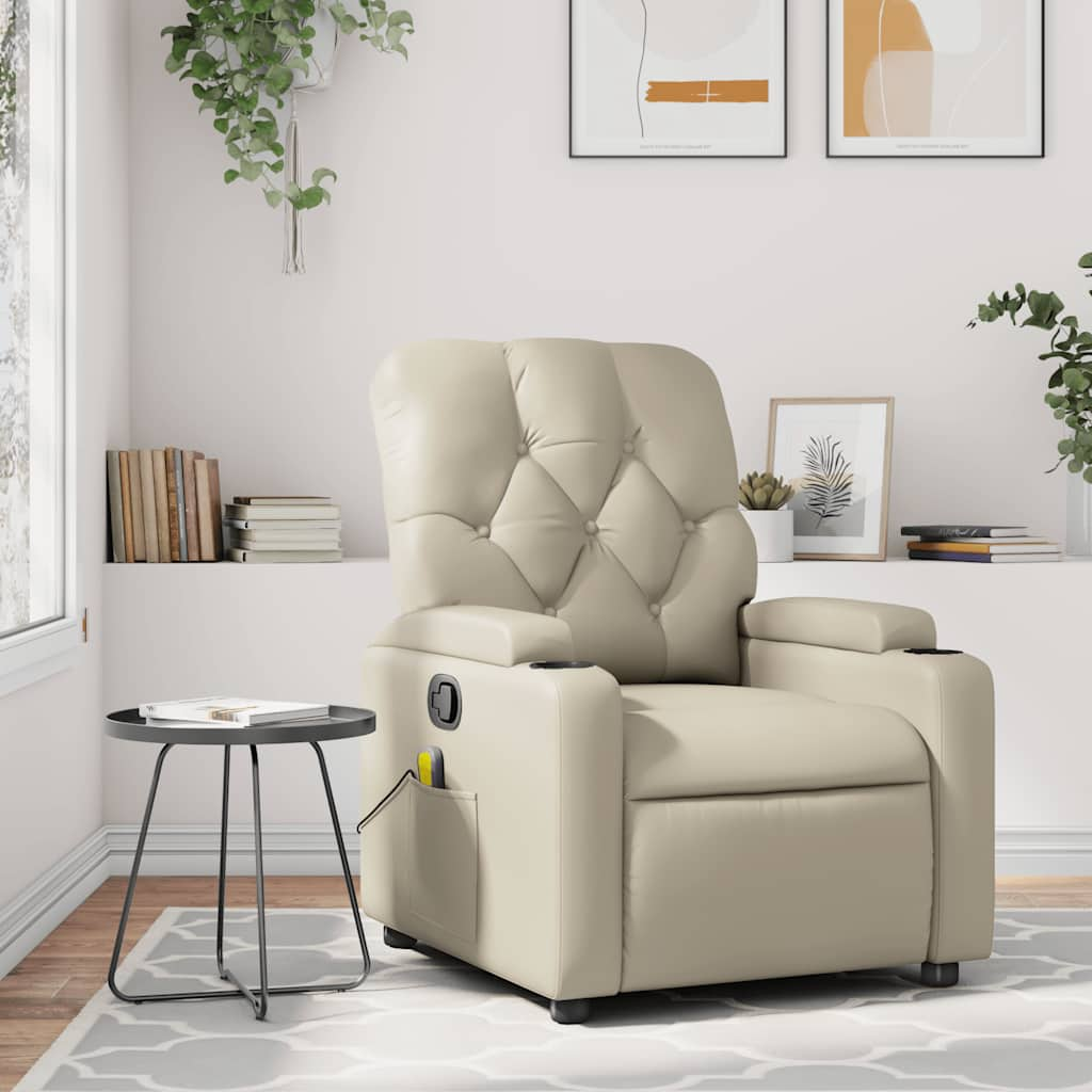 Vetonek Sillón reclinable de masaje cuero sintético crema