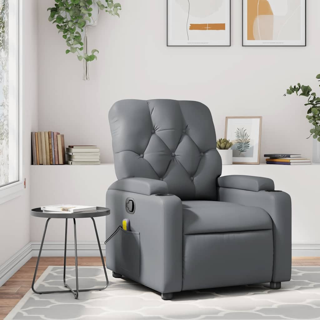 Vetonek Sillón de masaje reclinable cuero sintético gris